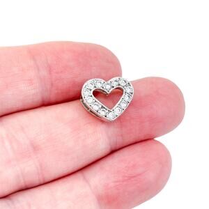 Cubic Zirconia Open Heart Charm Pendant | Estate Sterling Silver 925
